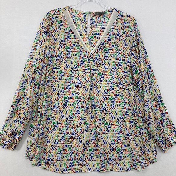 Vince Camuto size 2X Colorful V neck Soft Flowy Long Sleeve Blouse Office Work - Picture 1 of 10